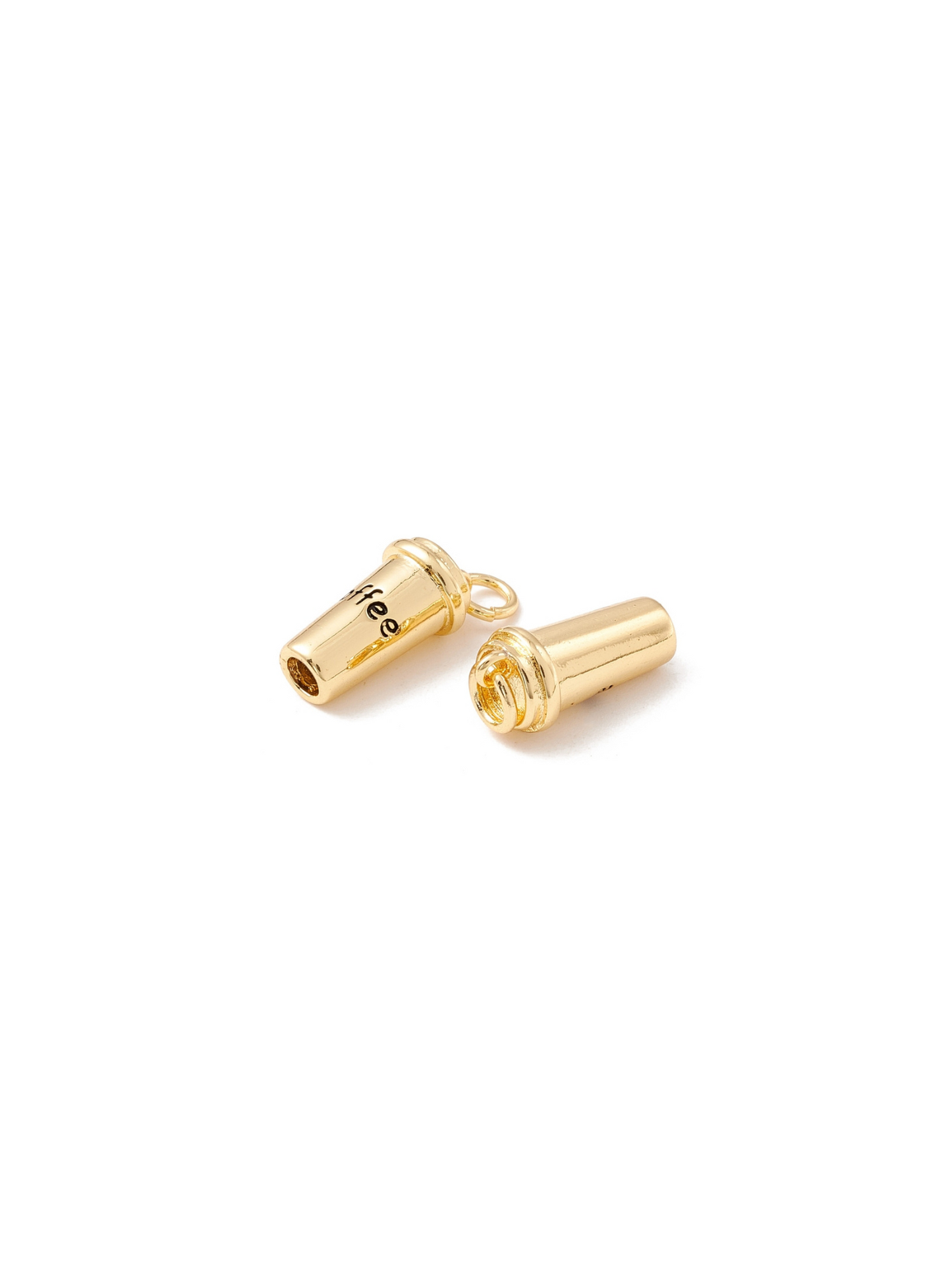 Cup of Ambition gold coffee cup charms, sideways.