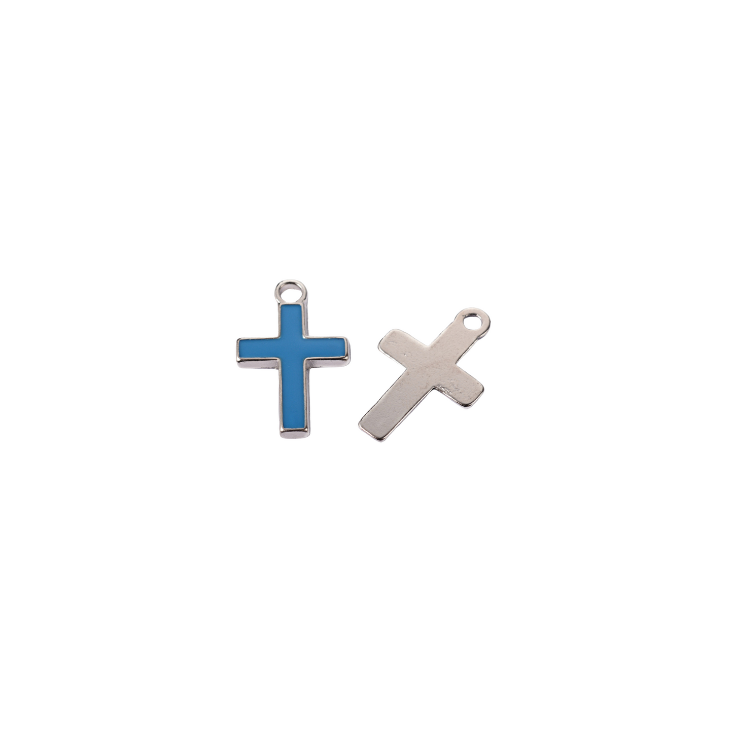 Front and back view of Silver Color Cross Charm.