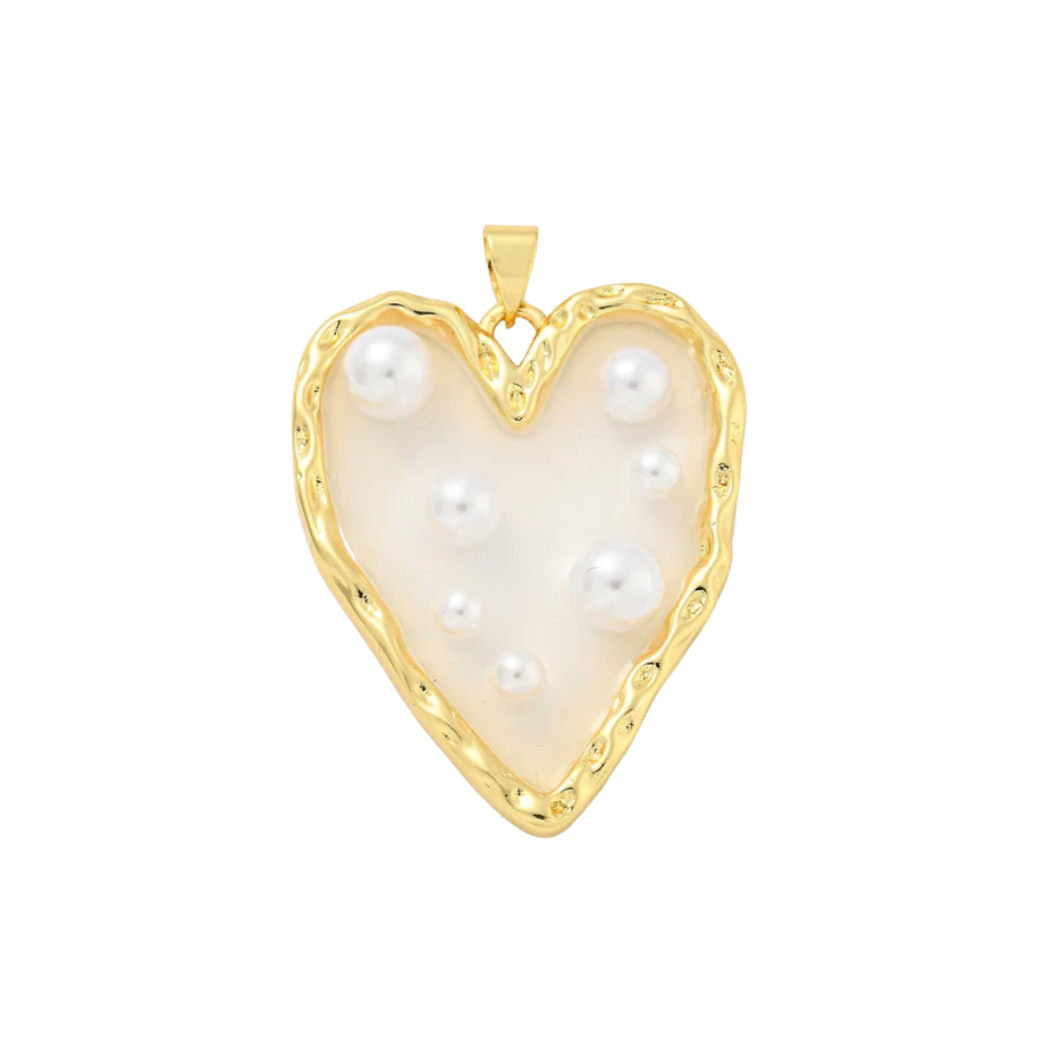 Transparent view of the Gold Pearl Studded Heart Charm