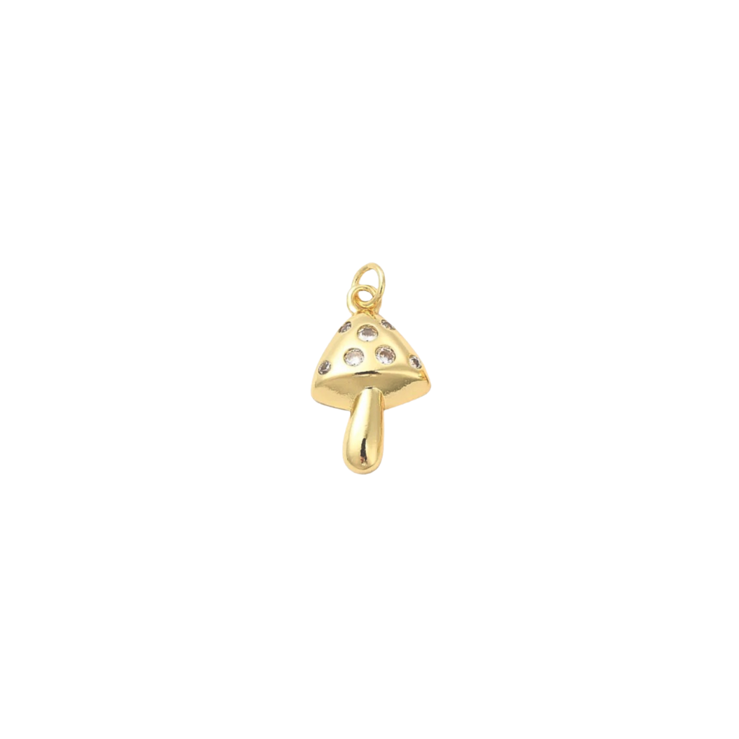 Gold Cubic Zirconia Mushroom Charm