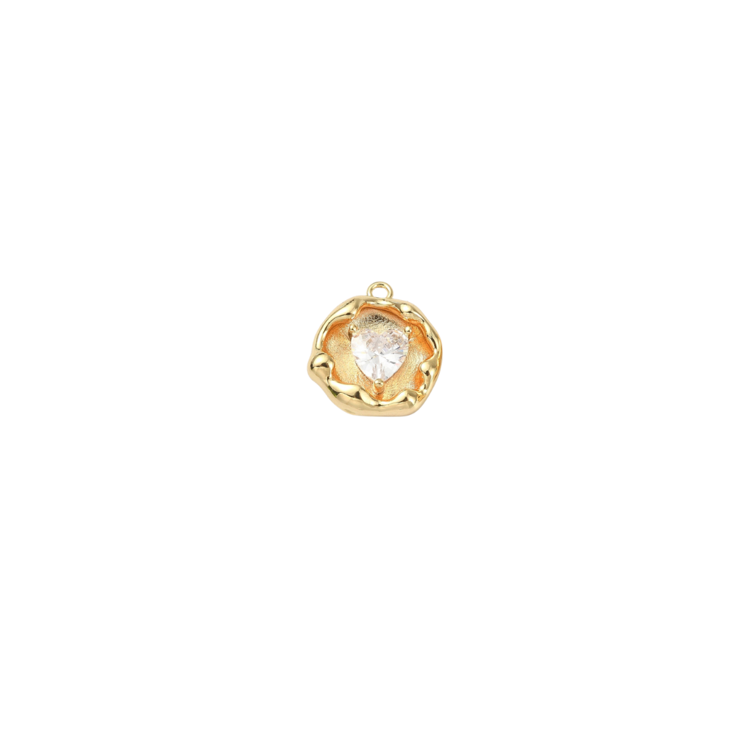 Cubic Zirconia Heart Embedded in Artistic Gold Disc Charm
