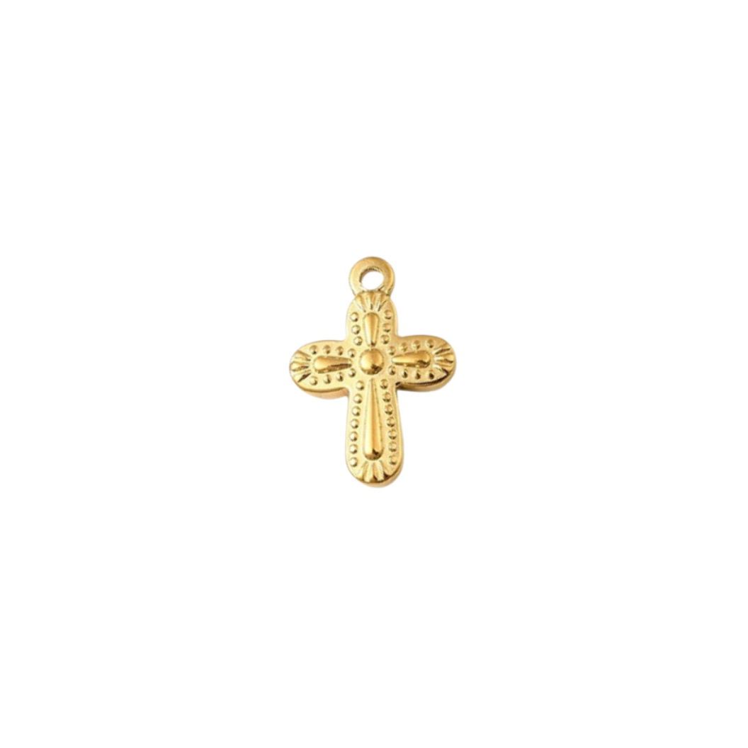 Gold Ornate Faith Cross Charm | Waterproof Stainless Steel