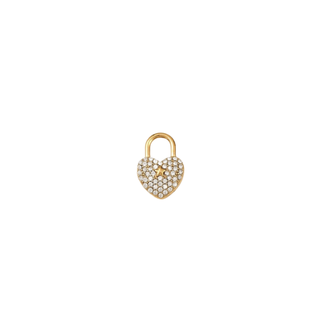 Gold Stellar Cubic Zirconia Heart Lock Charm | Waterproof Stainless Steel