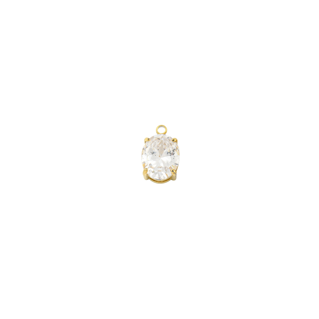 Gold Pure Brilliance Small Oval Cubic Zirconia Charm | Waterproof Stainless Steel