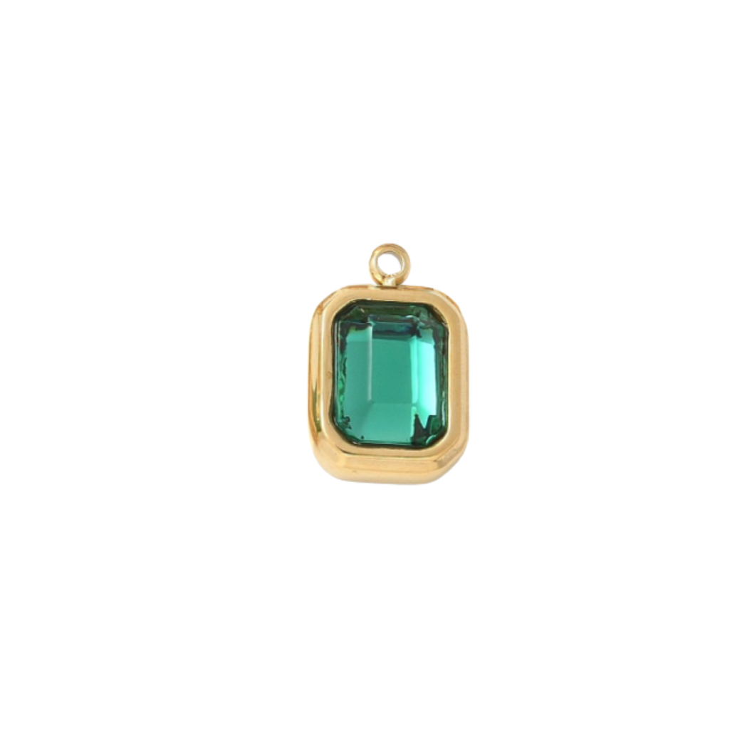 Gold Emerald Cut Assorted Gemstone Charm | Waterproof Stainless Steel