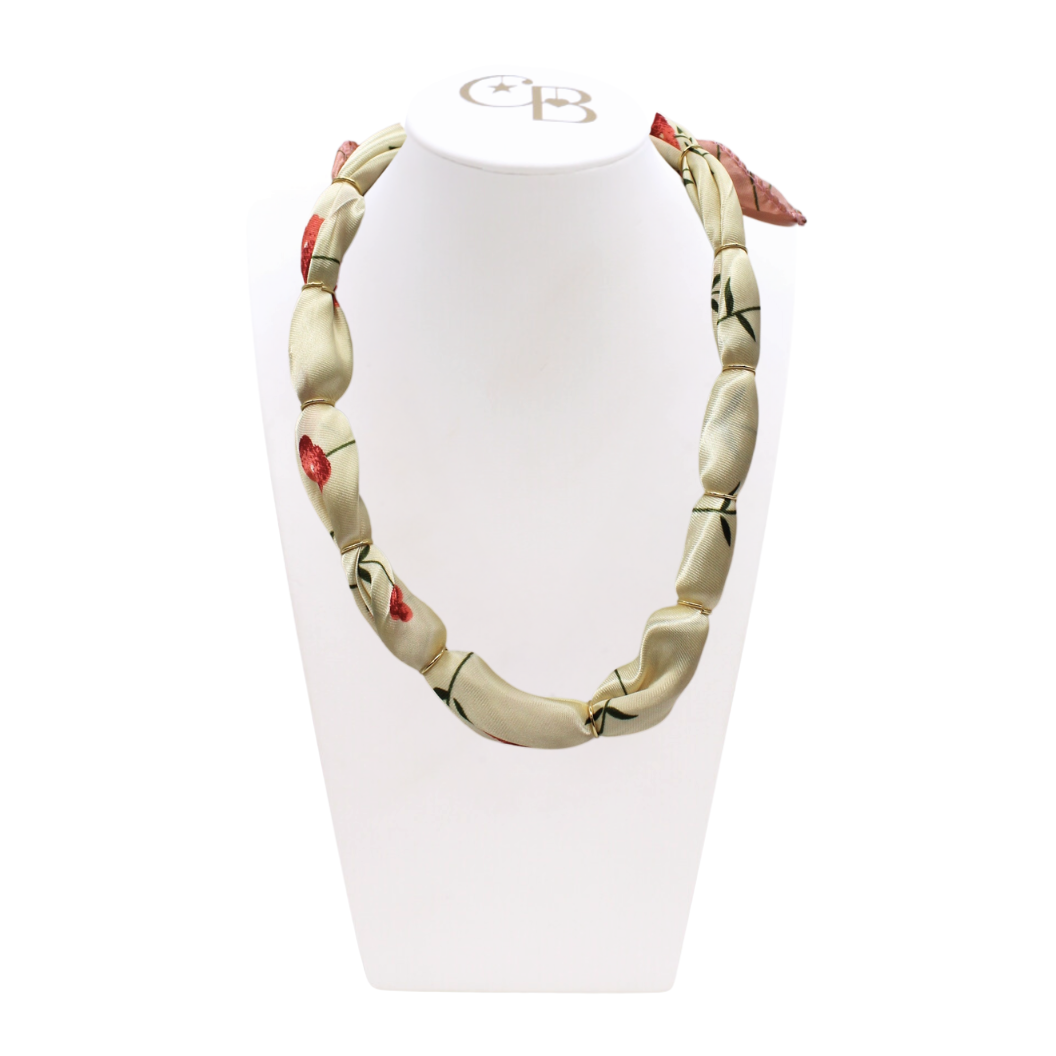 Front view of the Floral Thick Bubble Scarf Necklace on Cb Bust