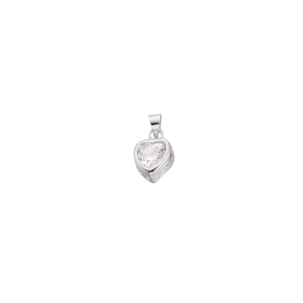 Silver Cubic Zirconia Heart Charm