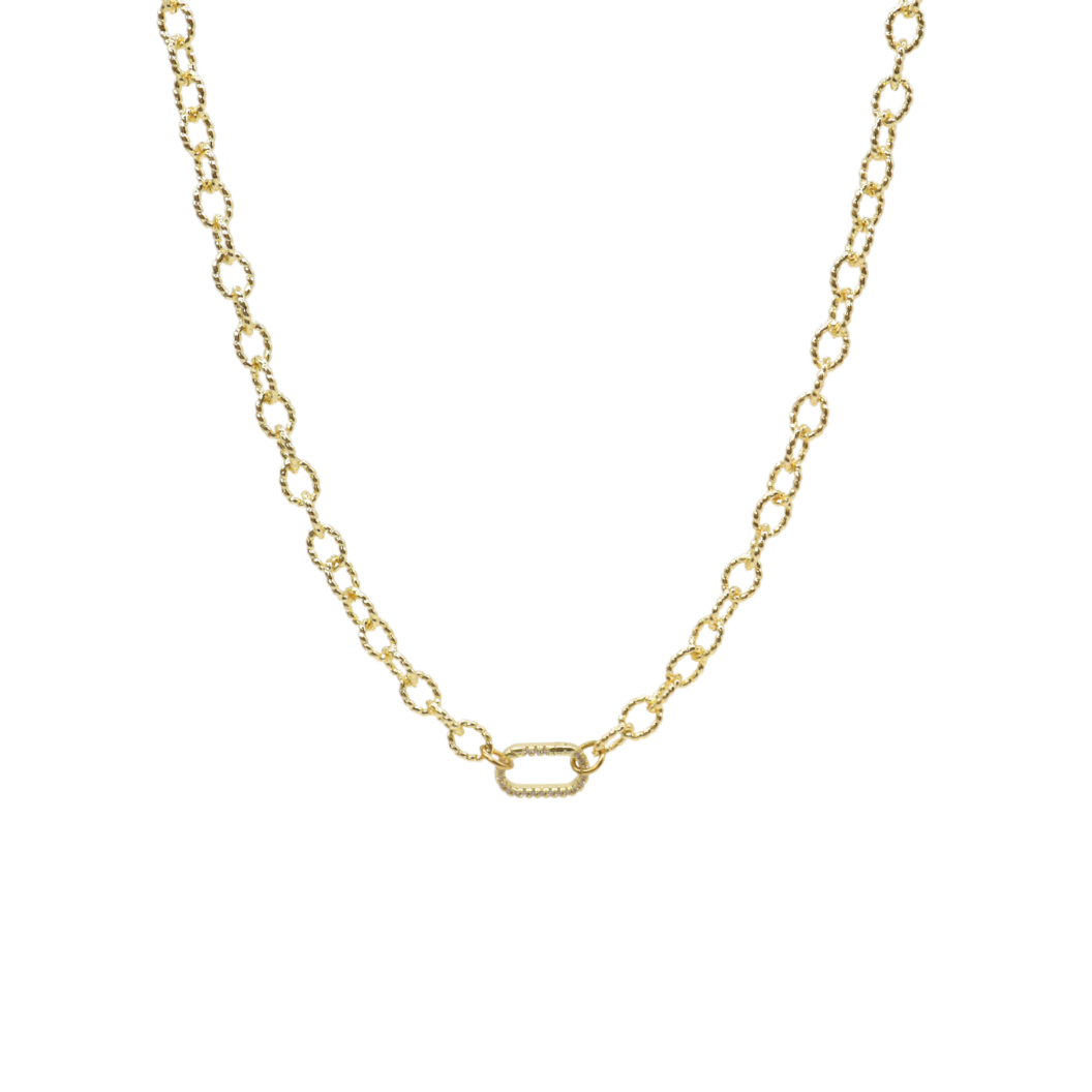 Transparent view of the Gold Alexis Necklace with Blair Carabiner