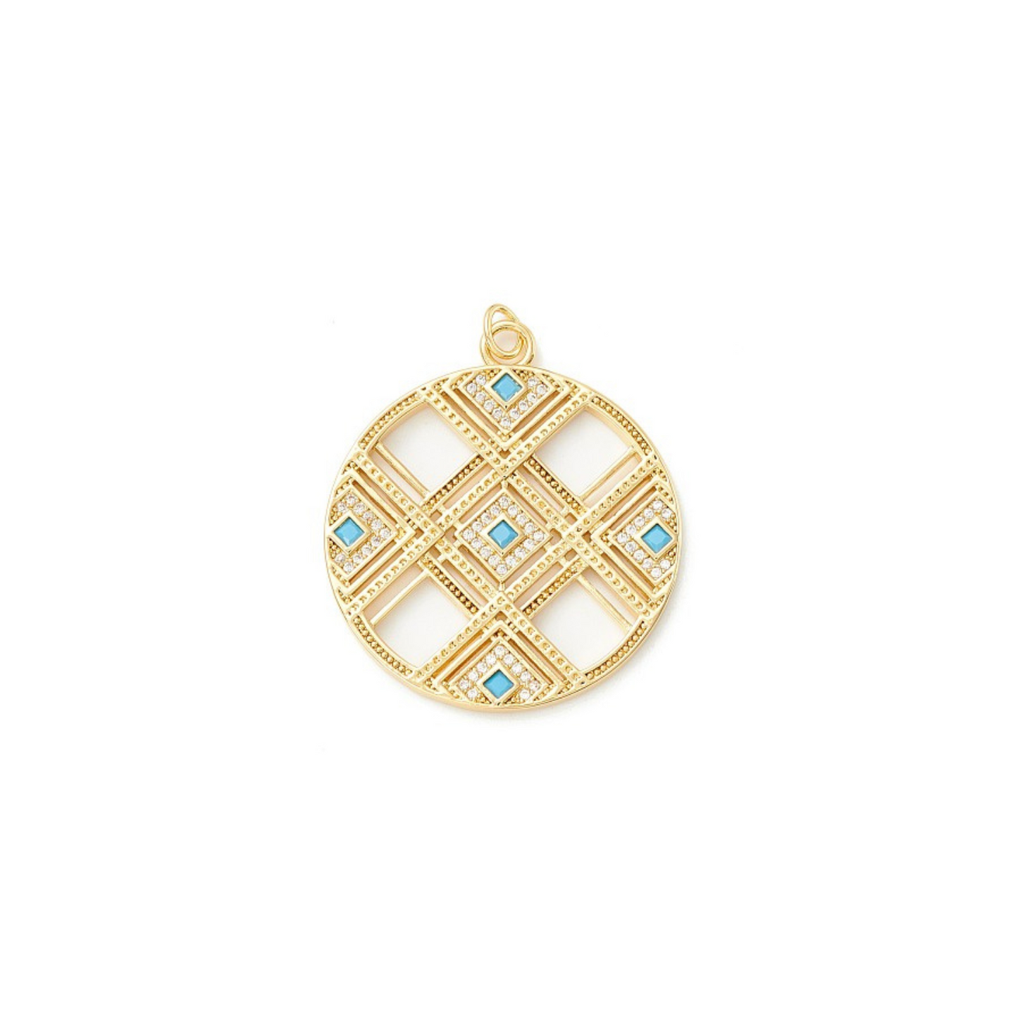 Gold Micro Pave Clear and Cyan Pendant Charm