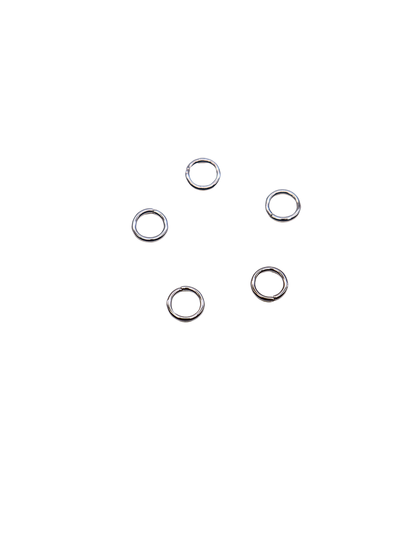 Front view of five Silver Jump Rings