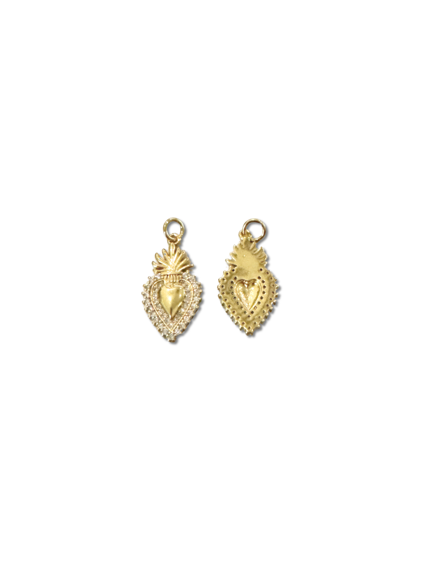 Gold Cubic Zirconia Flaming Holy Heart Charm