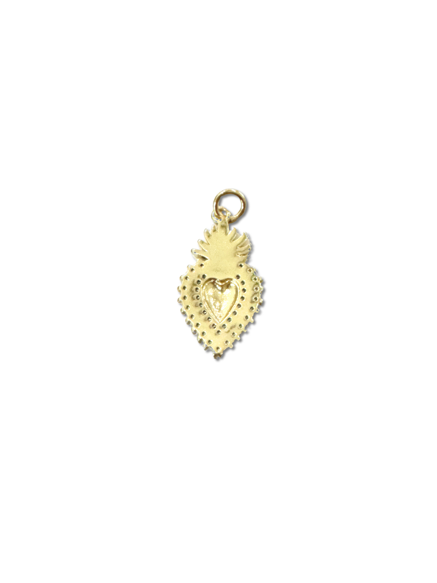 Gold Cubic Zirconia Flaming Holy Heart Charm