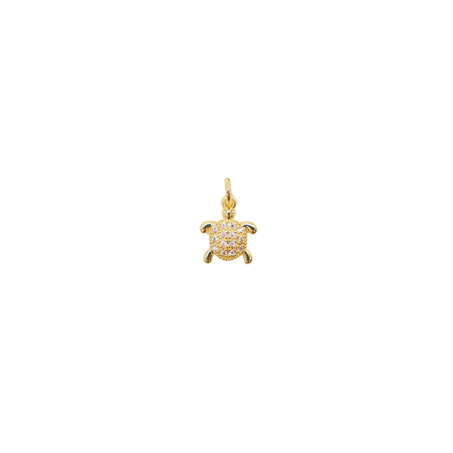 A gold crystal sea turtle charm with a rich gold base and sparkling crystals on the turtle's shell.