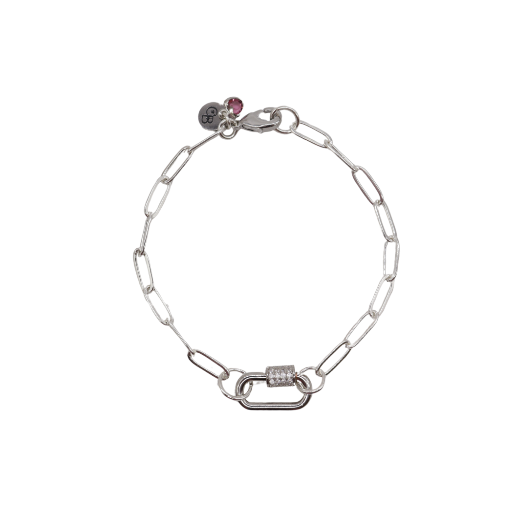 Silver Ashley (Flat) Chain Charm Bracelet with Small Gabi Carabiner