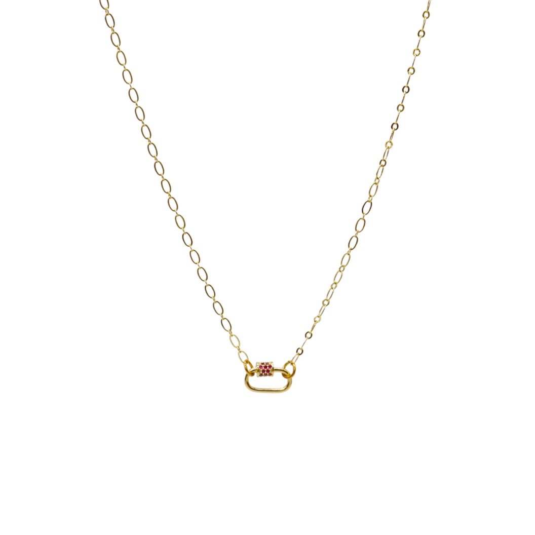 Gold Christie Necklace with Assorted Color Cubic Zirconia Small Gabi Carabiner