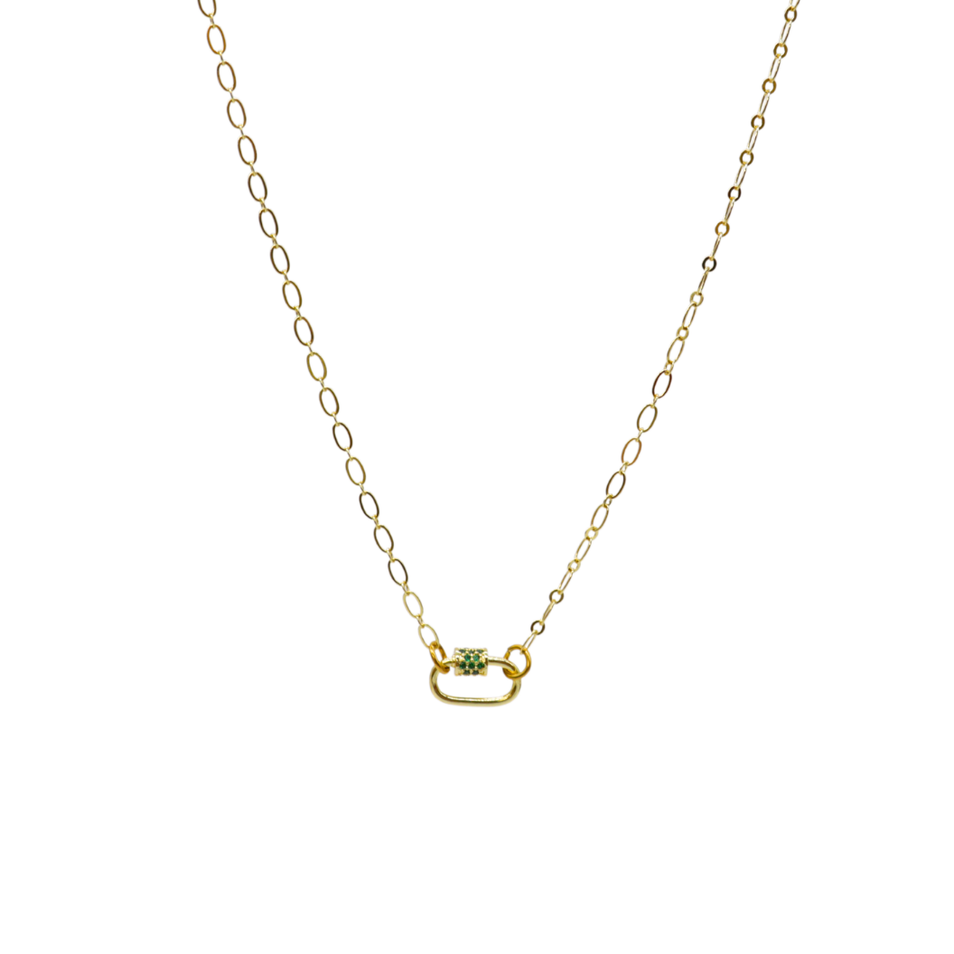 Transparent view of the Gold Christie Necklace with Assorted Color Cubic Zirconia Small Gabi Carabiner
