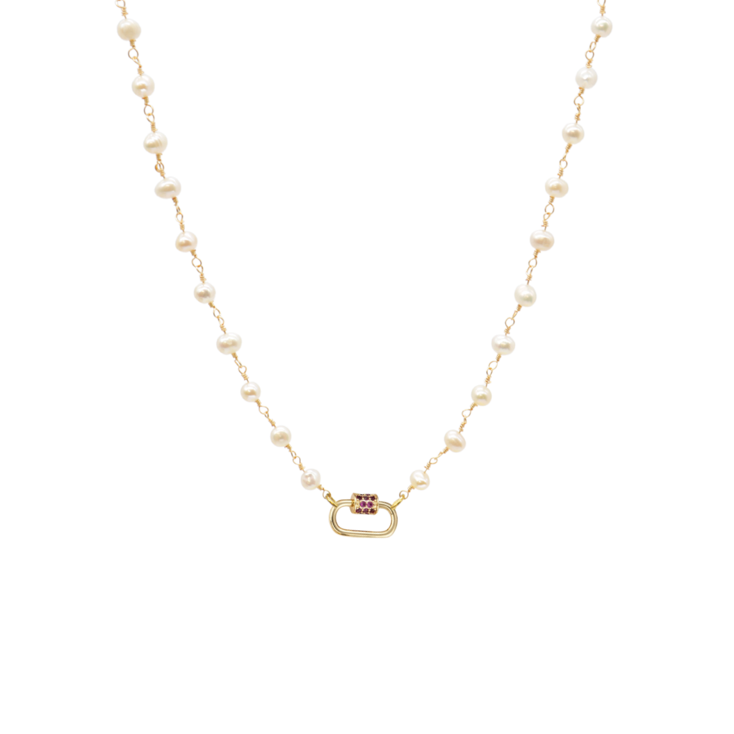 Gold Beth Charm Necklace with Assorted Color Cubic Zirconia Small Gabi Carabiner