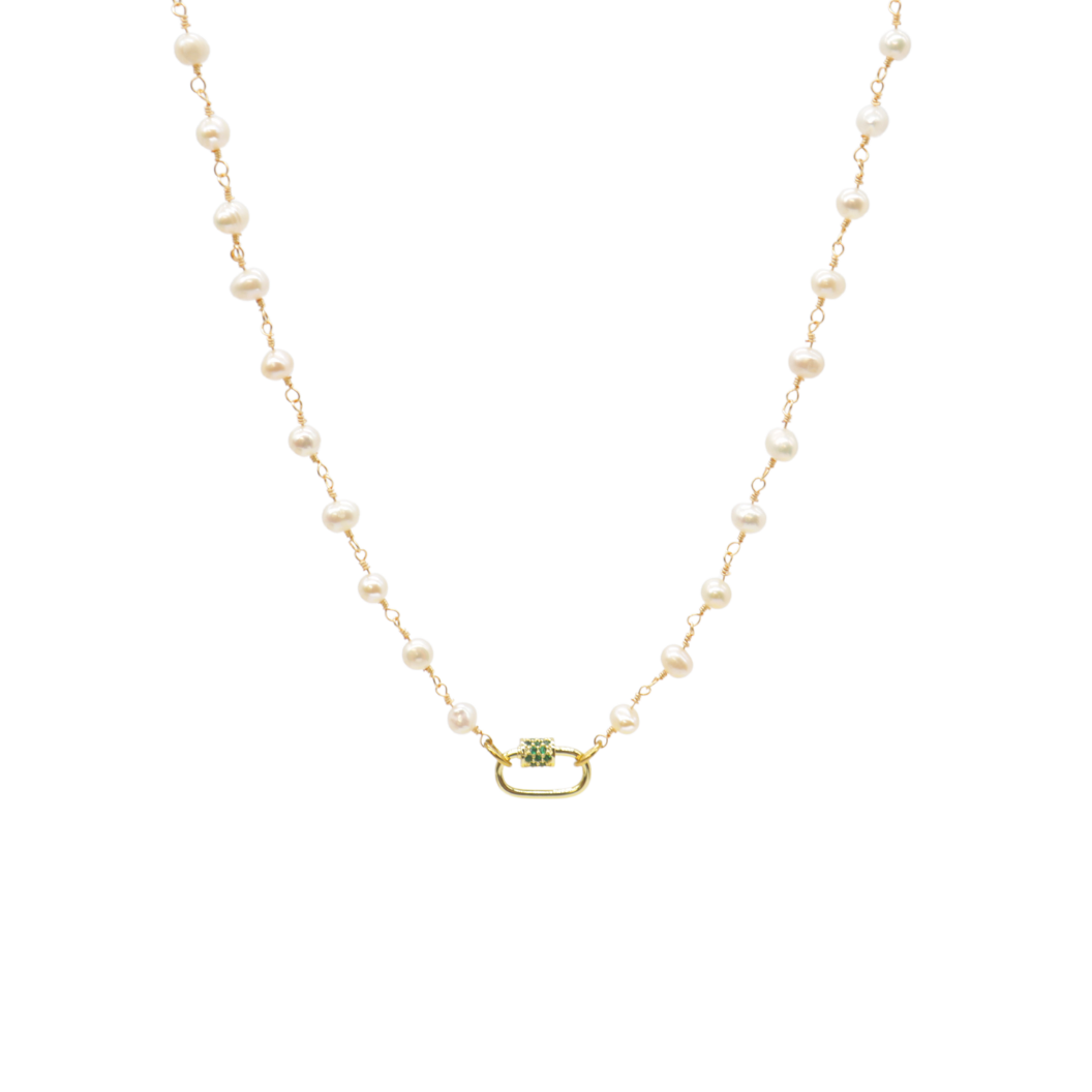 Gold Beth Charm Necklace with Assorted Color Cubic Zirconia Small Gabi Carabiner