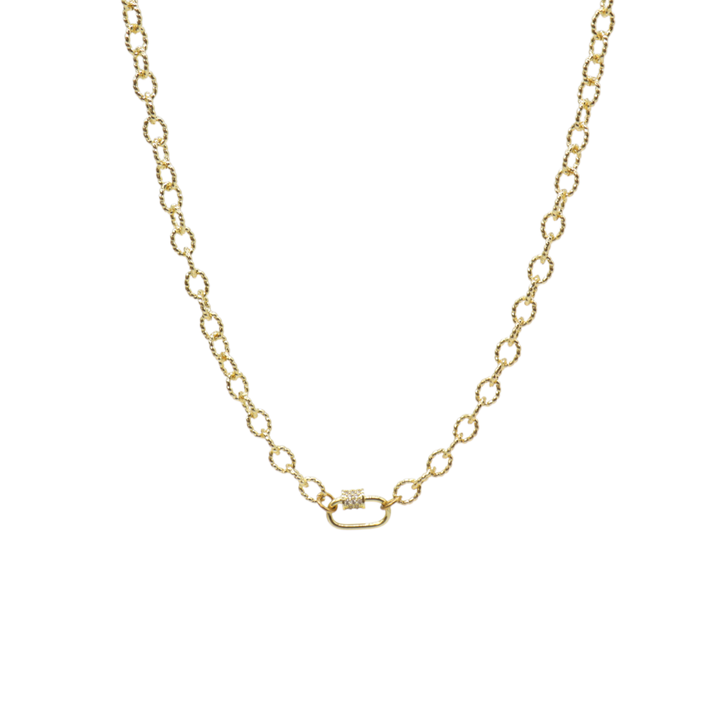 Transparent view of the Gold Alexis Necklace with Assorted Color Cubic Zirconia Small Gabi Carabiner