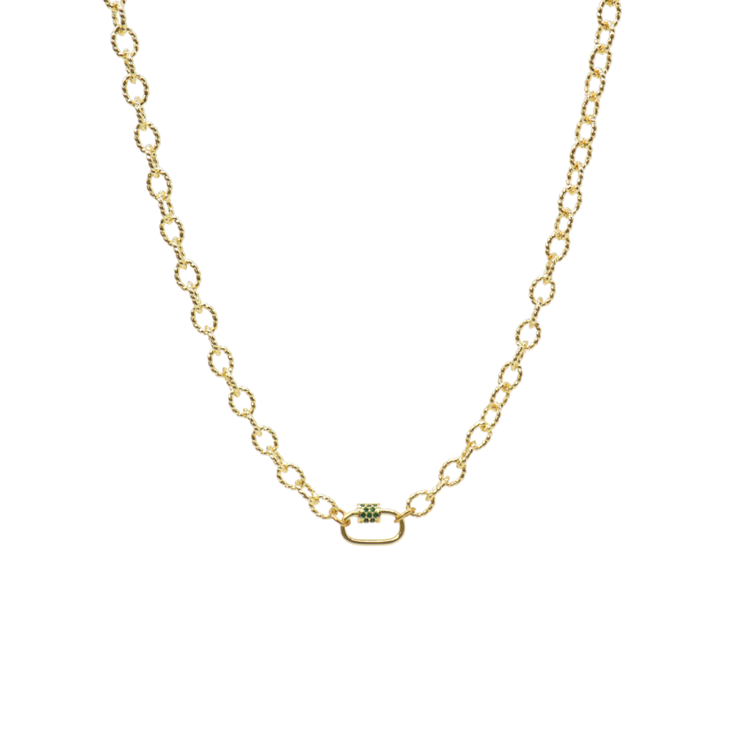 Transparent view of the Gold Alexis Necklace with Assorted Color Cubic Zirconia Small Gabi Carabiner