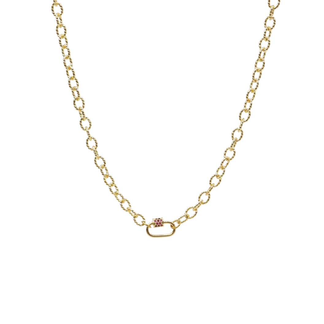 Transparent view of the Gold Alexis Necklace with Assorted Color Cubic Zirconia Small Gabi Carabiner