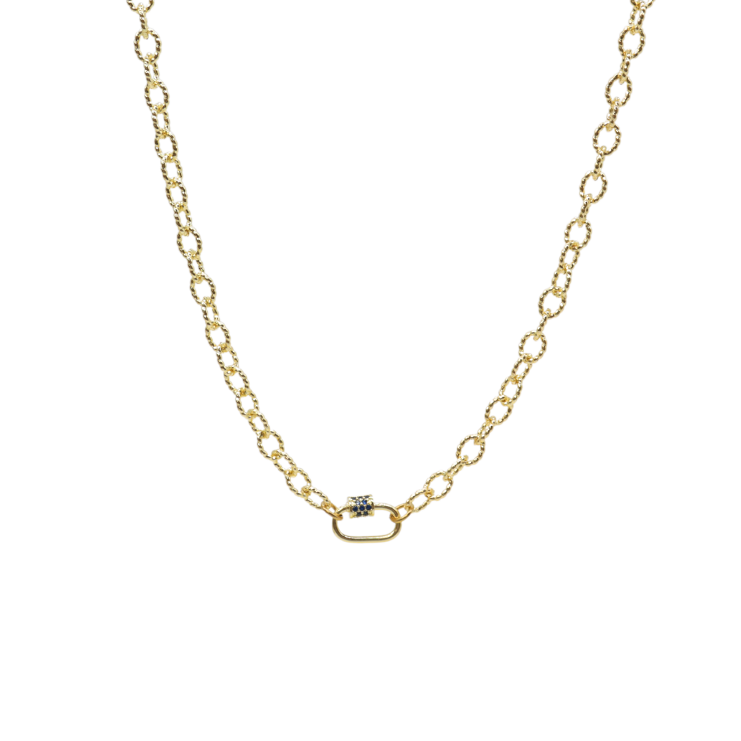 Transparent view of the Gold Alexis Necklace with Assorted Color Cubic Zirconia Small Gabi Carabiner