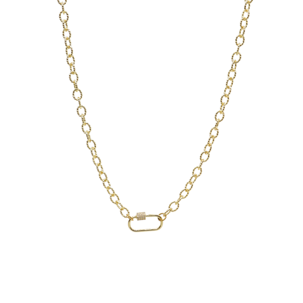 Transparent view of the Gold Alexis Necklace with Large Gabi Carabiner