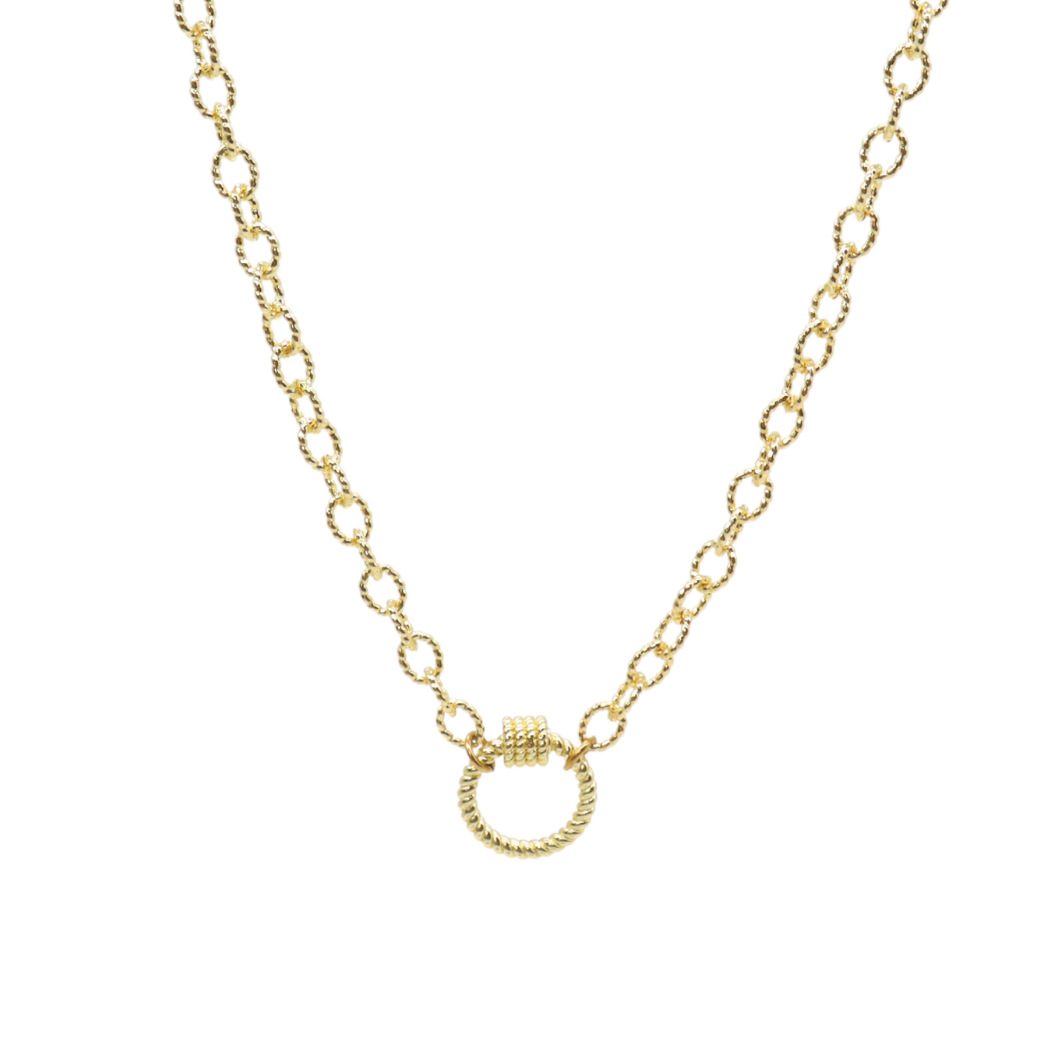 Transparent view of the Gold Alexis Necklace with Round Bella Carabiner