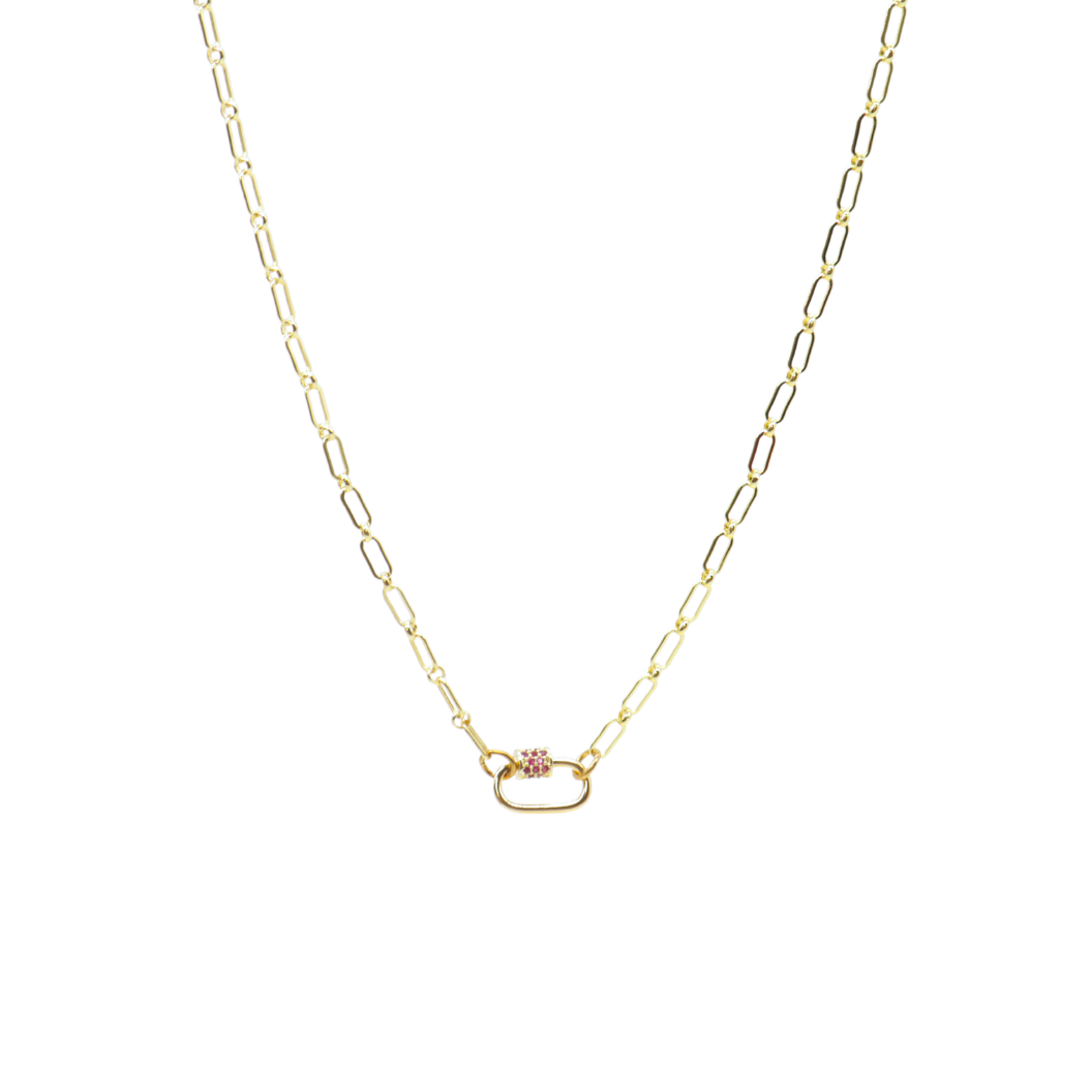 Transparent view of the Gold Paige Necklace with Assorted Color Cubic Zirconia Small Gabi Carabiner