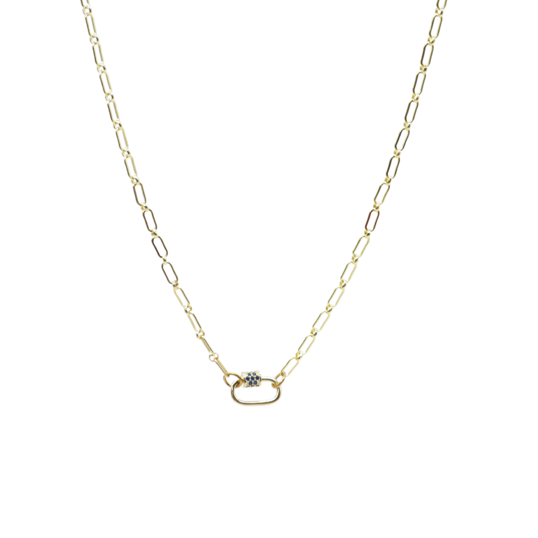 Transparent view of the Gold Paige Necklace with Assorted Color Cubic Zirconia Small Gabi Carabiner