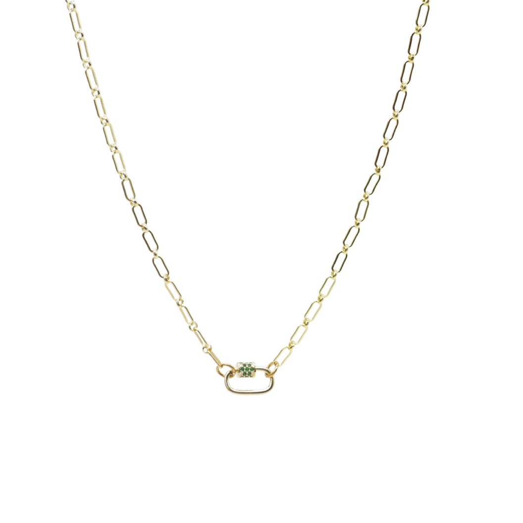Transparent view of the Gold Paige Necklace with Assorted Color Cubic Zirconia Small Gabi Carabiner