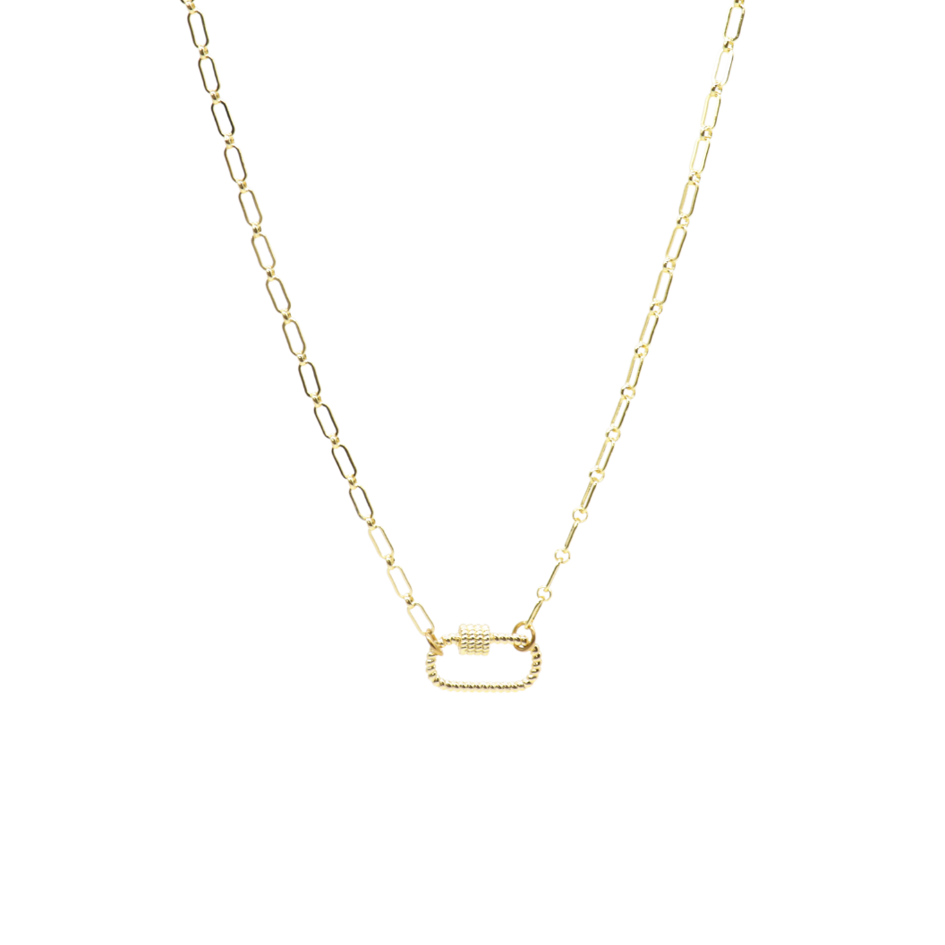 Transparent view of the Gold Paige Necklace with Bella Carabiner