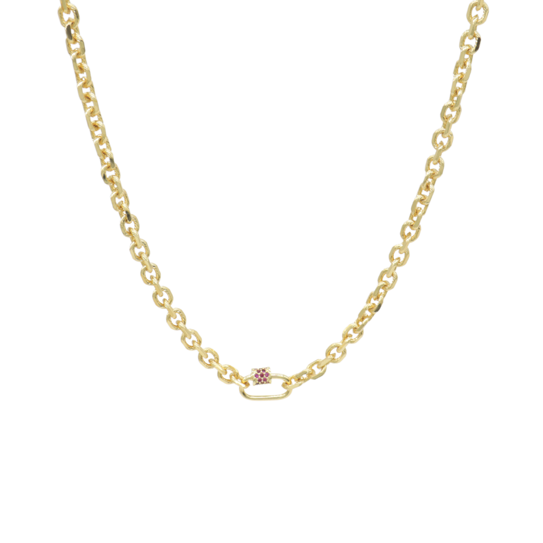 Transparent view of the Gold Jamesyn Necklace with Assorted Color Cubic Zirconia Small Gabi Carabiner