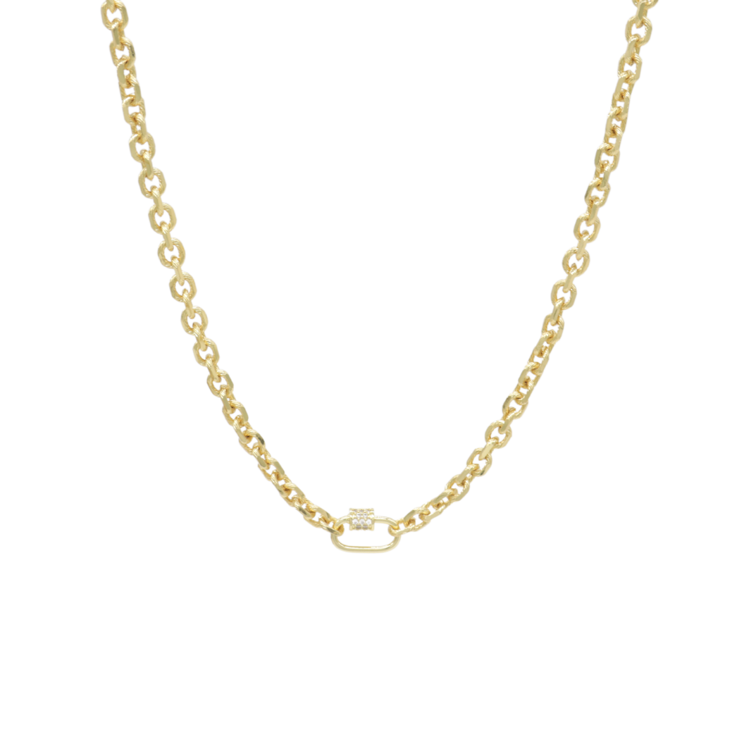 Transparent view of the Gold Jamesyn Necklace with Assorted Color Cubic Zirconia Small Gabi Carabiner