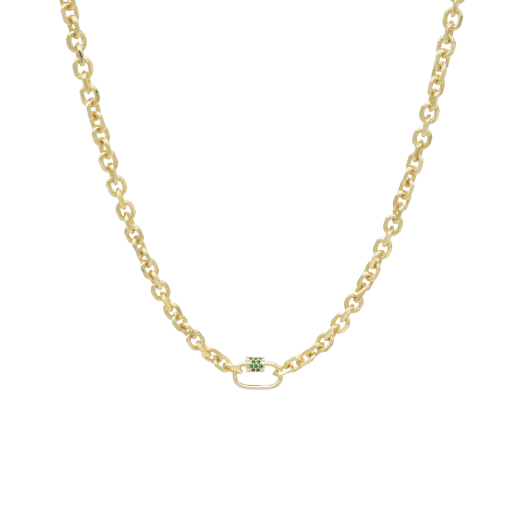 Transparent view of the Gold Jamesyn Necklace with Assorted Color Cubic Zirconia Small Gabi Carabiner