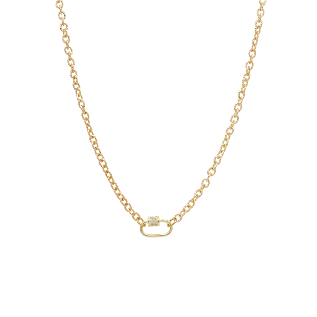 Transparent view of the Gold Ruth Necklace With Assorted Color Cubic Zirconia Small Gabi Carabiner