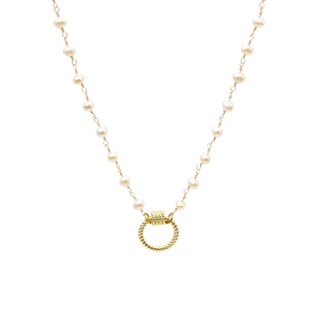 Transparent view of the Gold Beth Charm Necklace with Round Bella Carabiner
