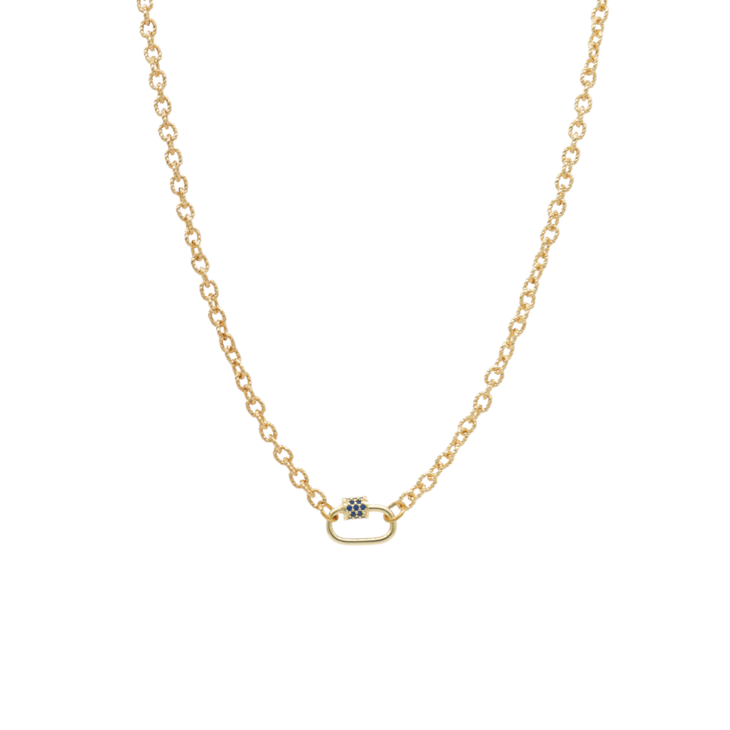 Transparent view of the Gold Ruth Necklace With Assorted Color Cubic Zirconia Small Gabi Carabiner
