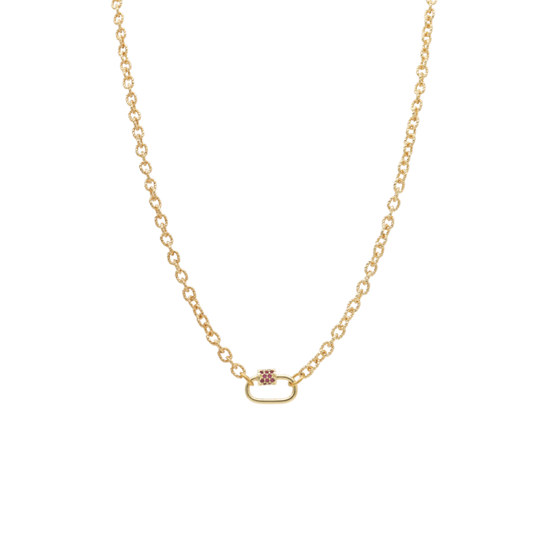 Transparent view of the Gold Ruth Necklace With Assorted Color Cubic Zirconia Small Gabi Carabiner