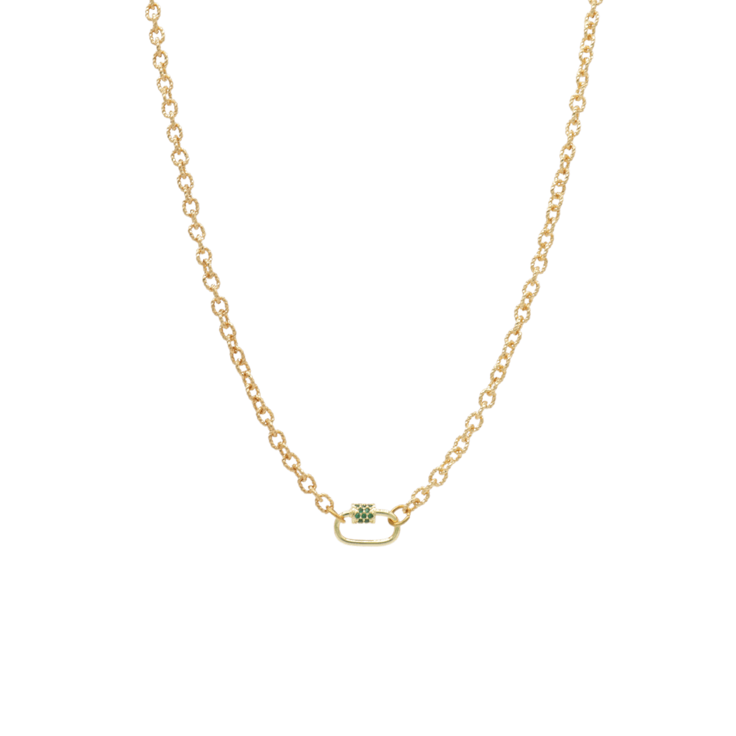 Transparent view of the Gold Ruth Necklace With Assorted Color Cubic Zirconia Small Gabi Carabiner