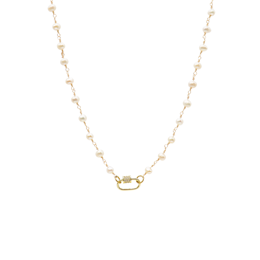 Gold Beth Charm Necklace with Assorted Color Cubic Zirconia Small Gabi Carabiner