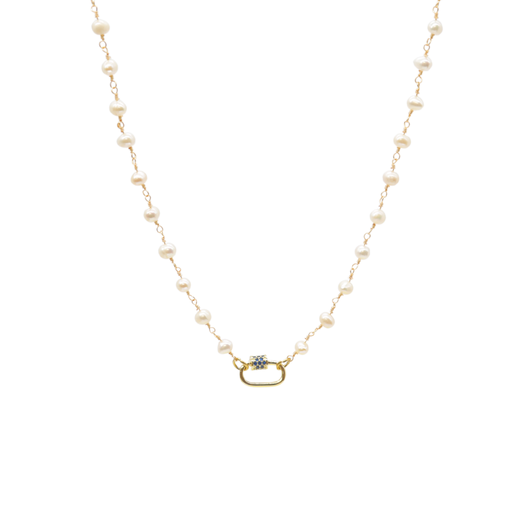 Transparent view of the Gold Beth Charm Necklace with Assorted Color Cubic Zirconia Small Gabi Carabiner