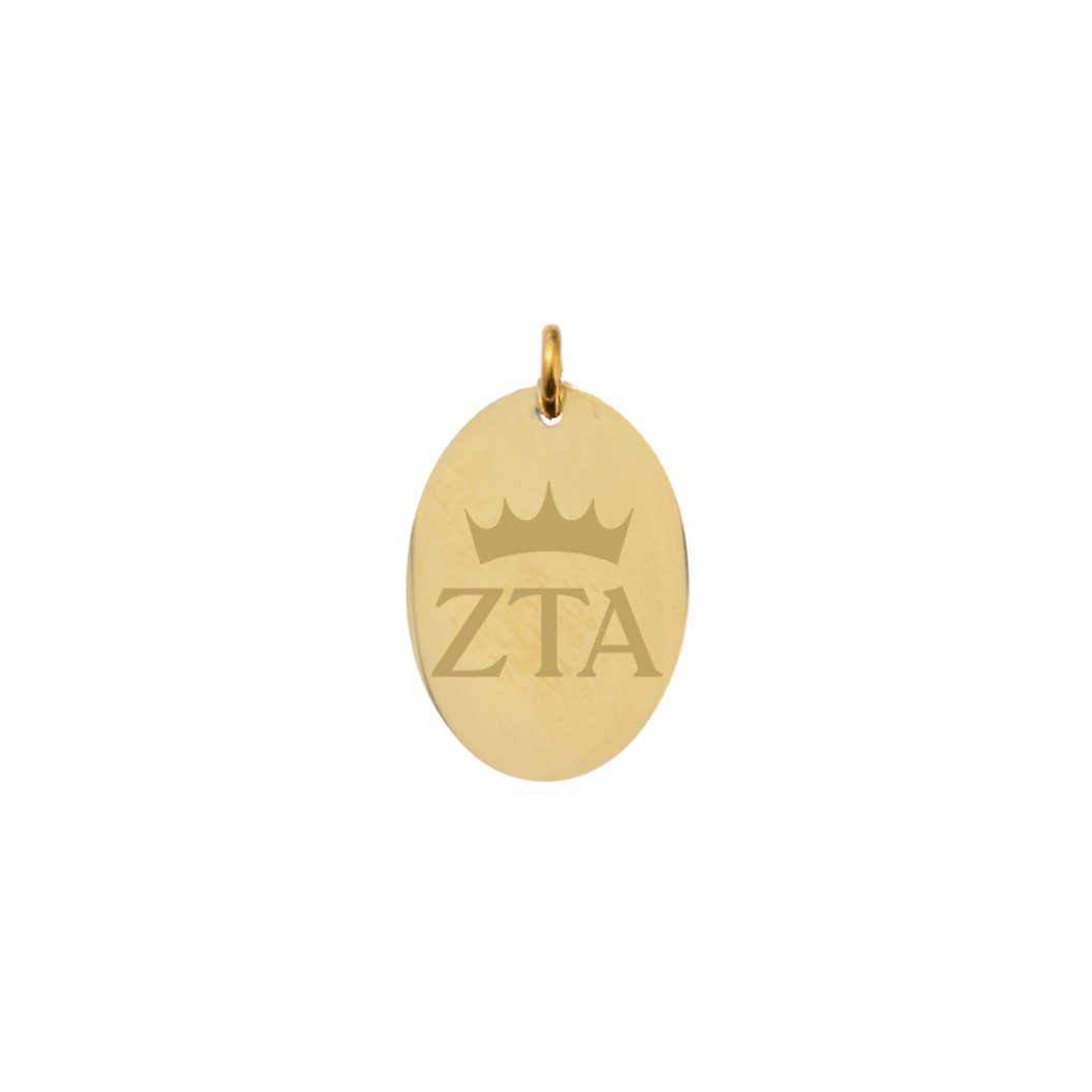 Zeta Tau Alpha Crown Letters Engravable Gold Large Oval