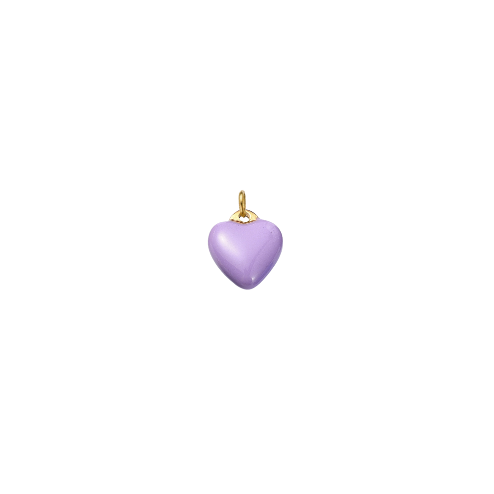 Gold charm featuring a glossy purple enamel heart on a transparent background.
