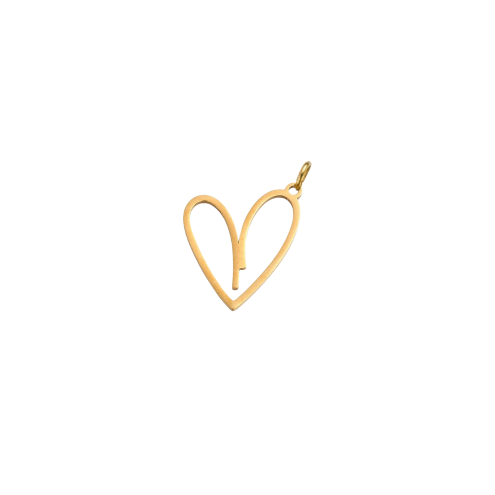 Gold open heart charm featuring a minimalist open heart design on a transparent background.