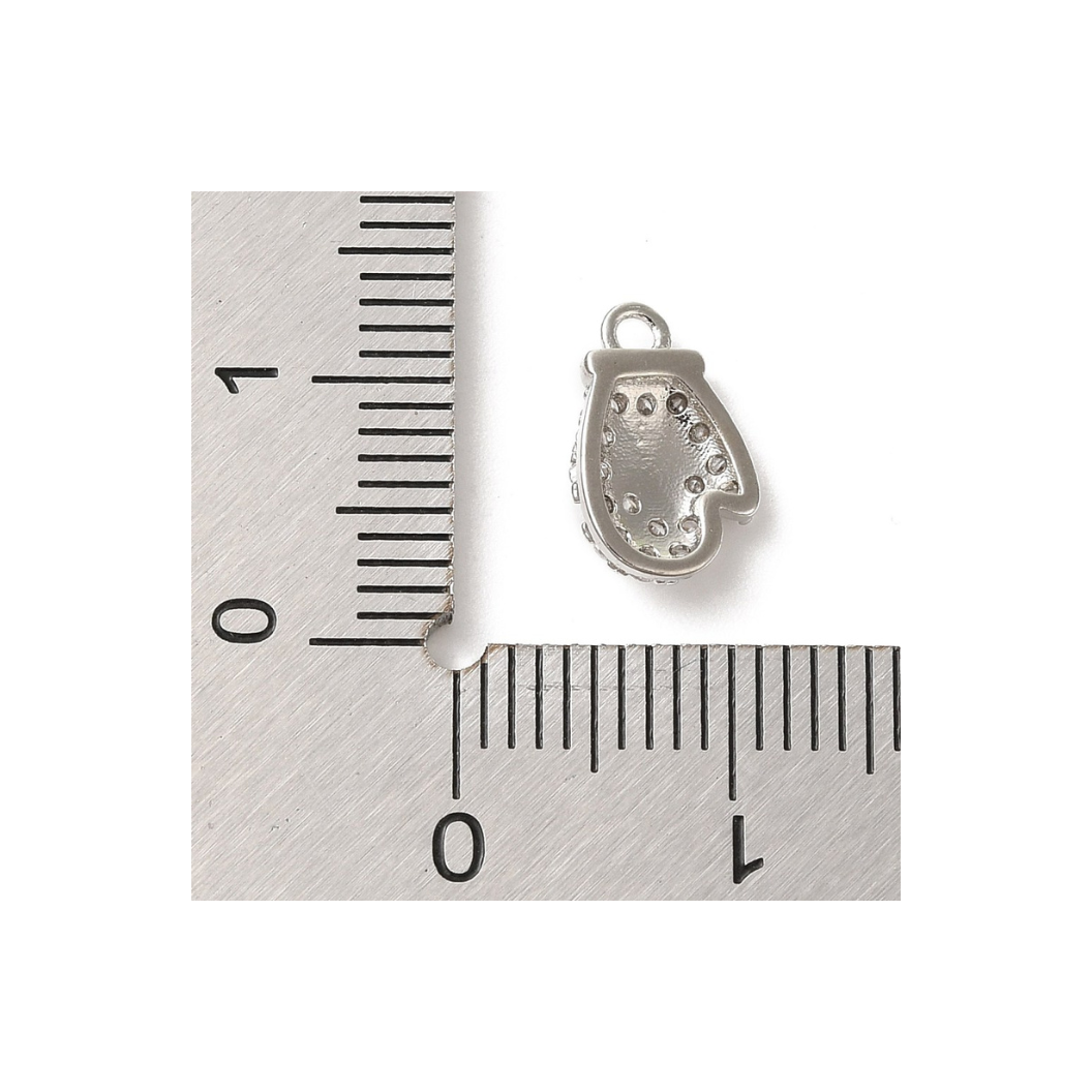 Silver Cubic Zirconia Snowflake Mitten Charm