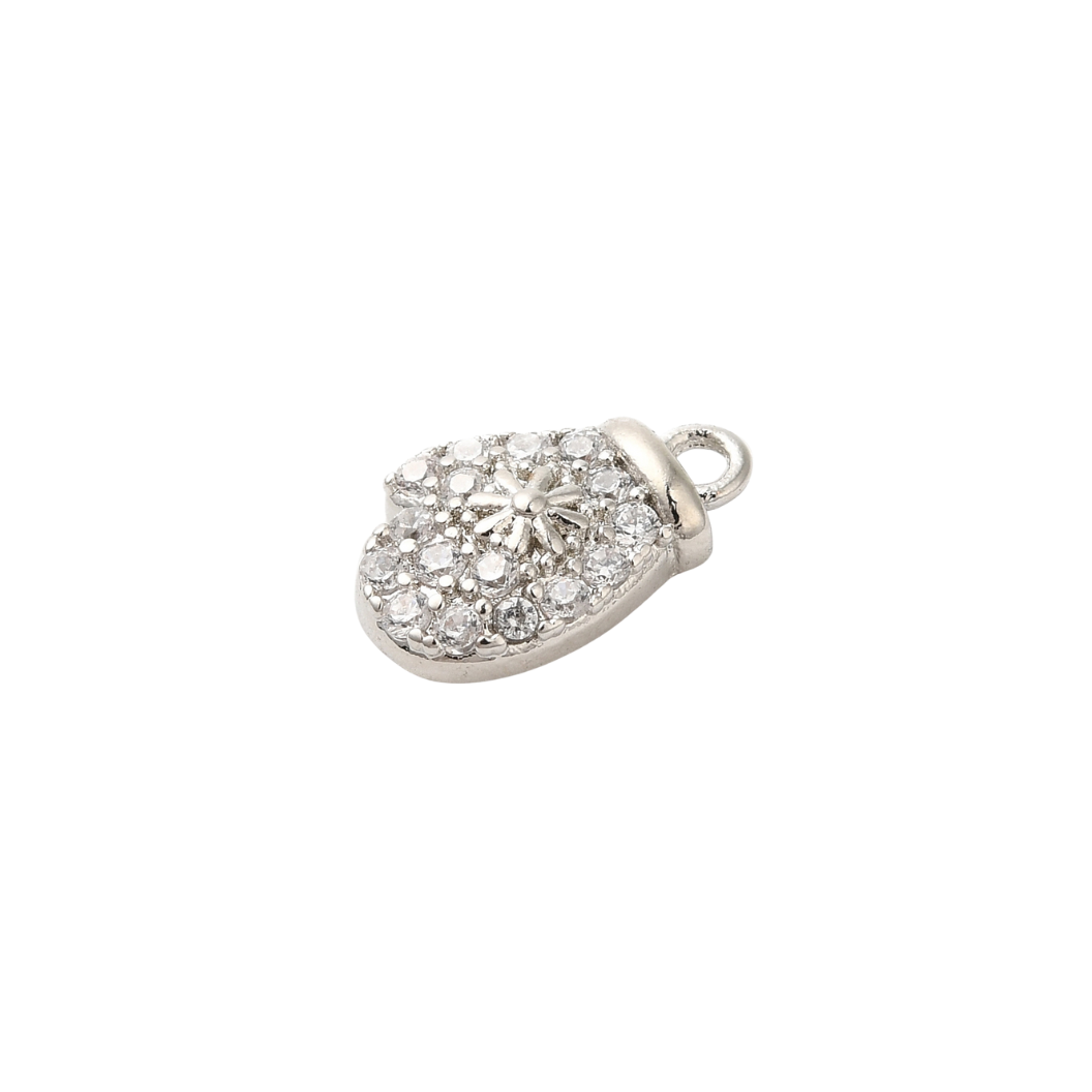 Silver Cubic Zirconia Snowflake Mitten Charm