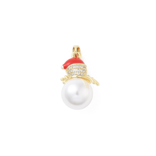 Front of the Gold Pearl & Cubic Zirconia Snowman Charm
