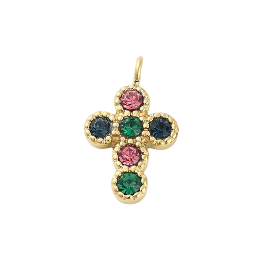 Front of the Gold Colorful Gem Cross Charm