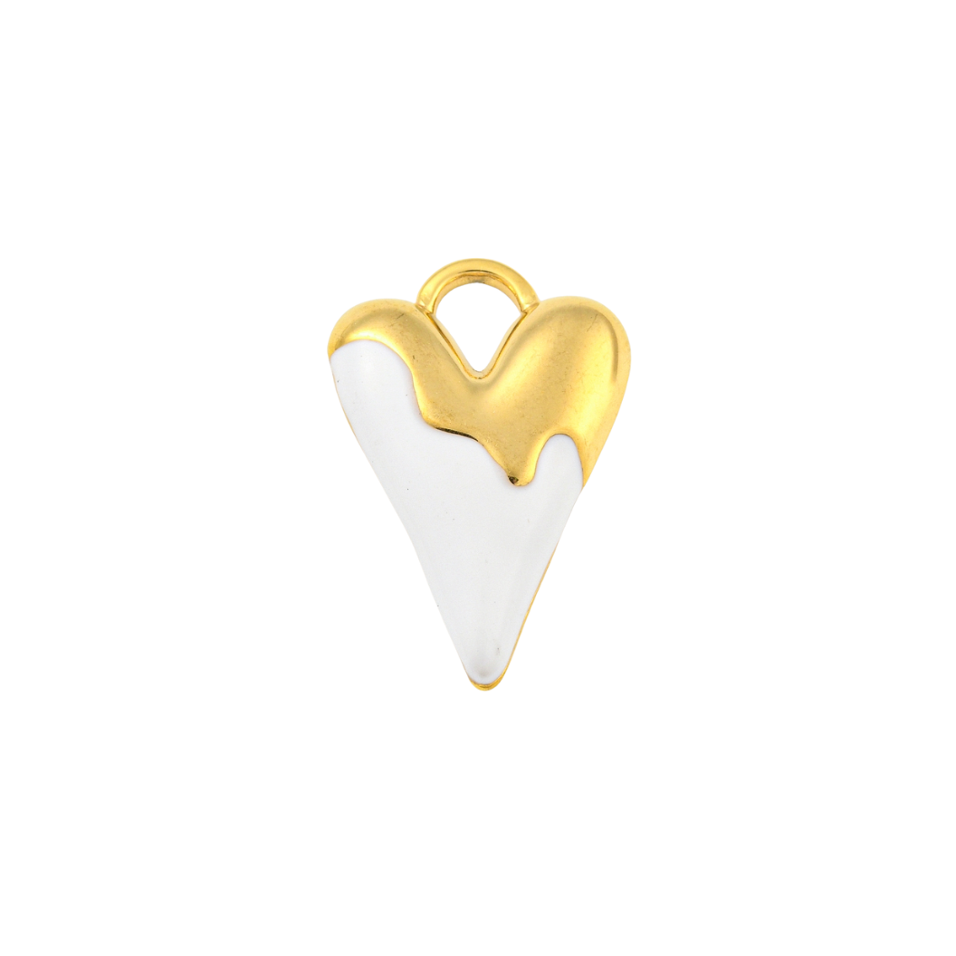 Gold White and Gold Heart Charm